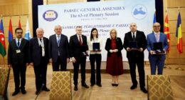 PABSEC Medal of Honour for Akkan Suver by the President of the Albanian Parliament Nikolla